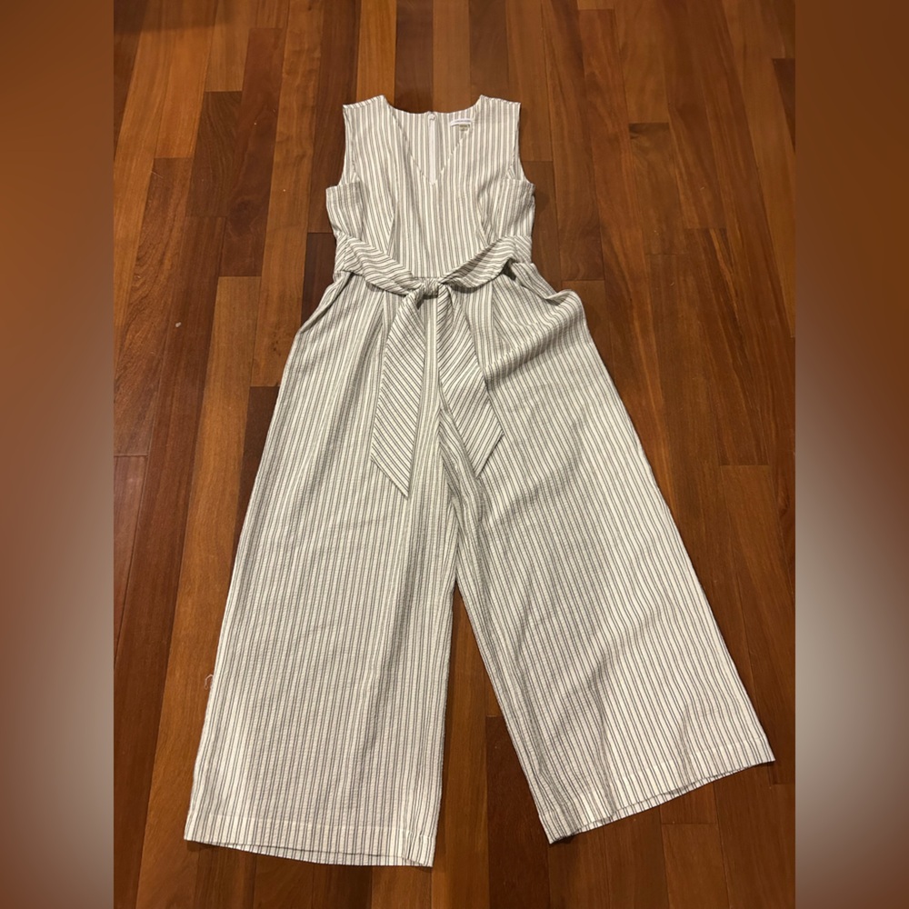 Calvin Klein black and white Striped Jumpsuit with belt tie